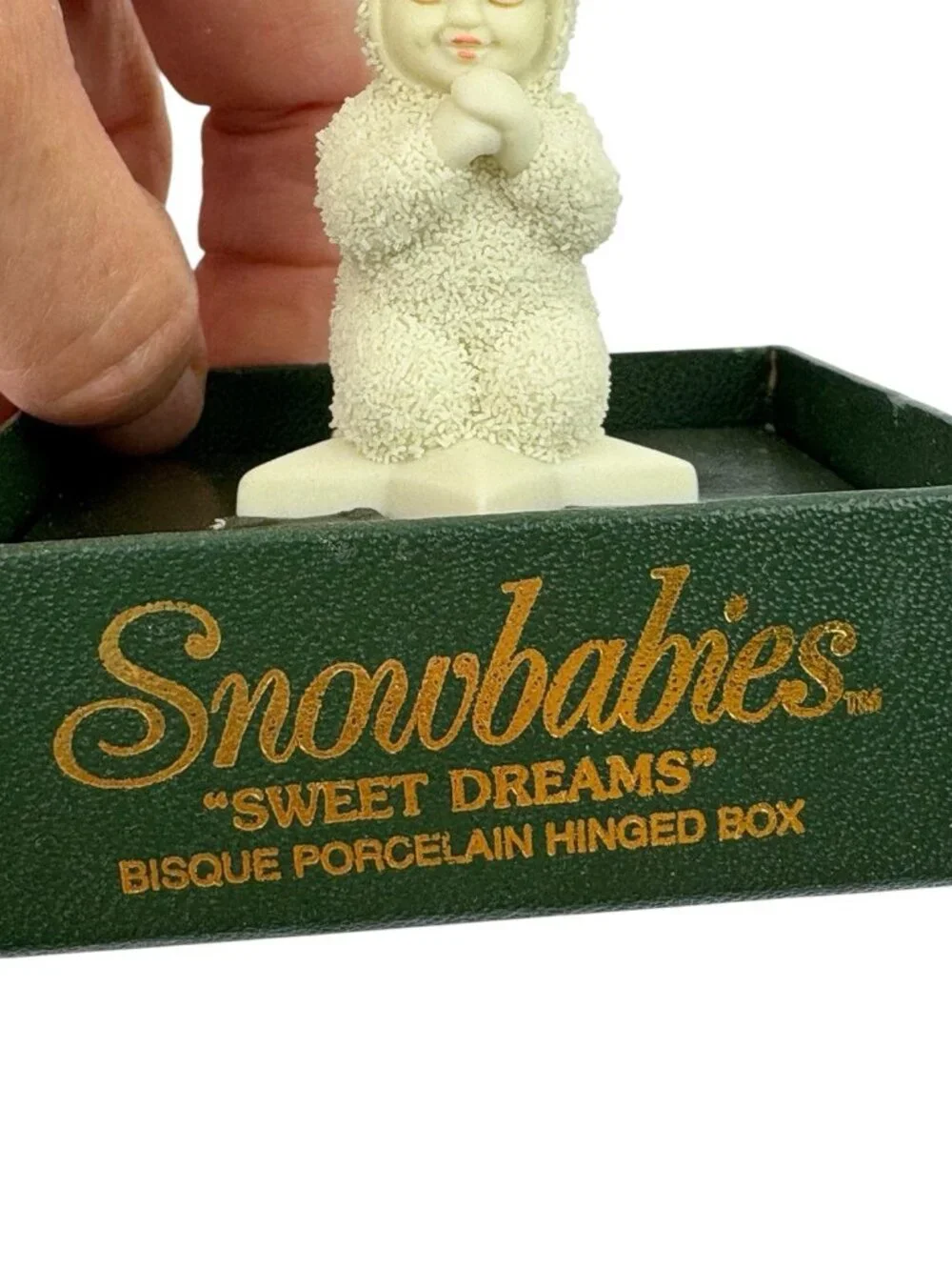 -Vintage Snowbabies Sweet Dreams Bisque Porcelain Hinged Box 2.5